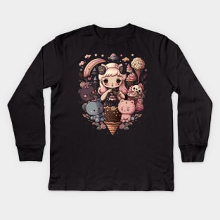 Lovely Bears Goth Them Cute Anime Girl For Bears Lovers Kids Long Sleeve T-Shirt